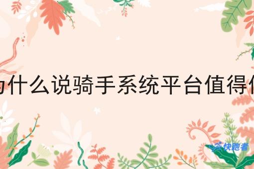 为什么说骑手系统平台值得做
