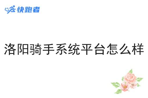 洛阳骑手系统平台怎么样